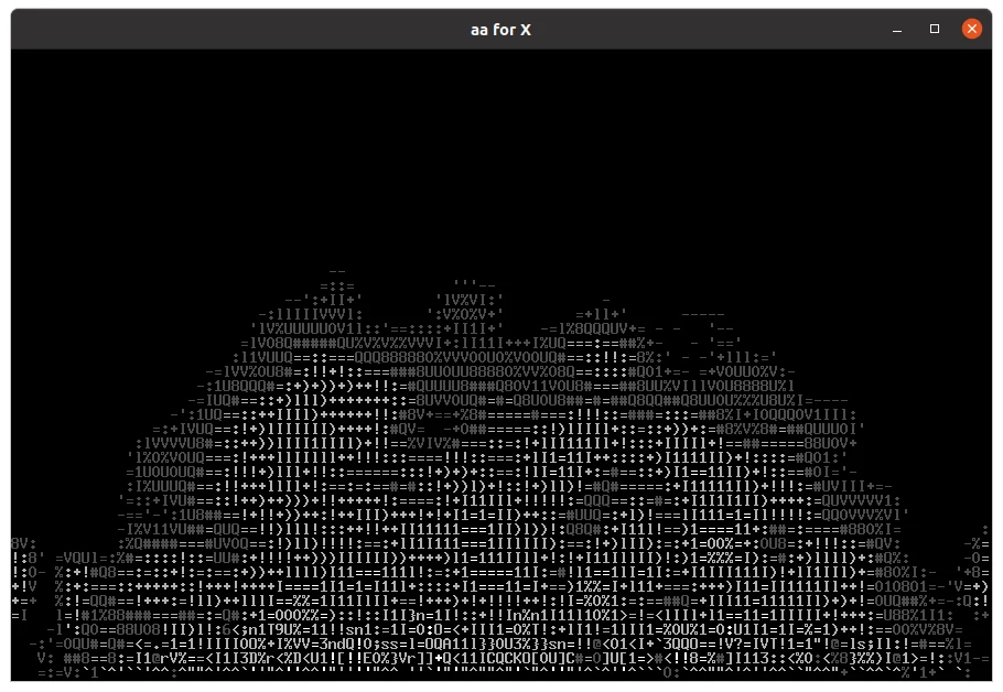 Window running aafire: a fire made of ASCII characters rising from the bottom of a black background.